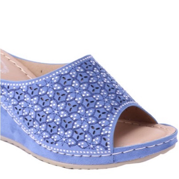 Italina Coastal Blue Slide In Wedge Heeled Comfort Mule - Picture 3 of 8